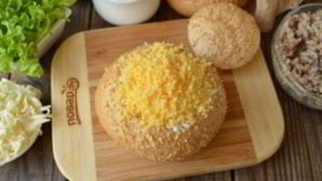 булочки, фаршированные салатом мимоза