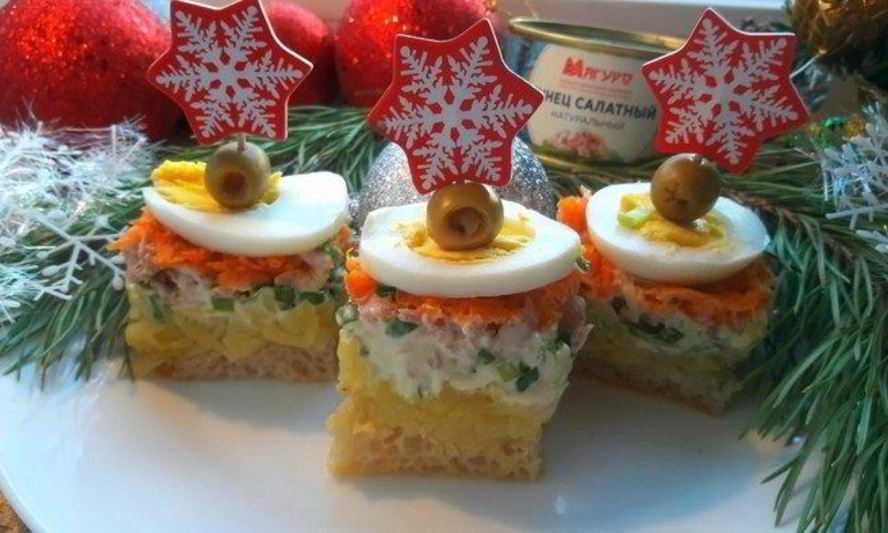 Рецепт салата-канапе мимоза с тунцом