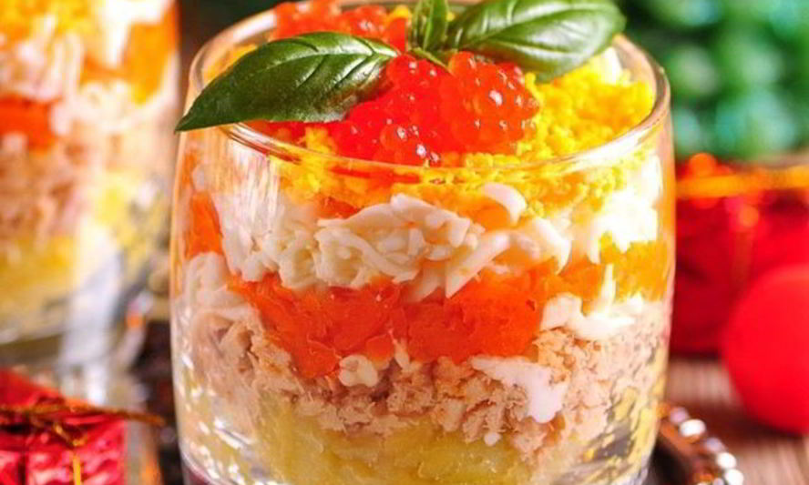 Рецепт салата мимоза с красной икрой