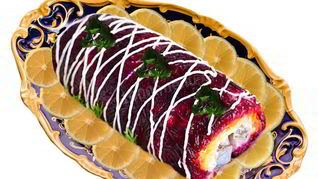 Праздничный рулет сельдь под шубой