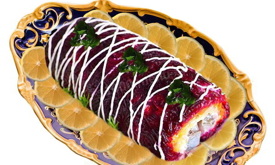 Рецепт праздничного рулета сельдь под шубой