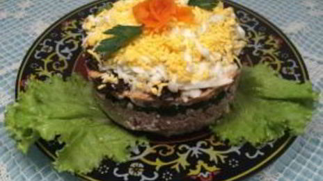 салат печень под шубой