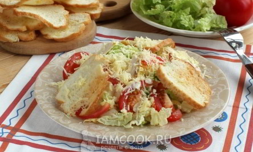 Рецепт салата цезарь с пекинской капустой и курицей