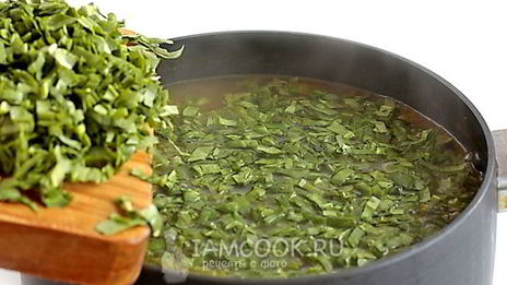 зеленый борщ с мясом