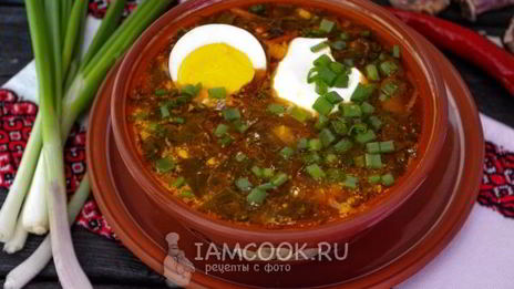 зеленый борщ со щавелем и яйцом