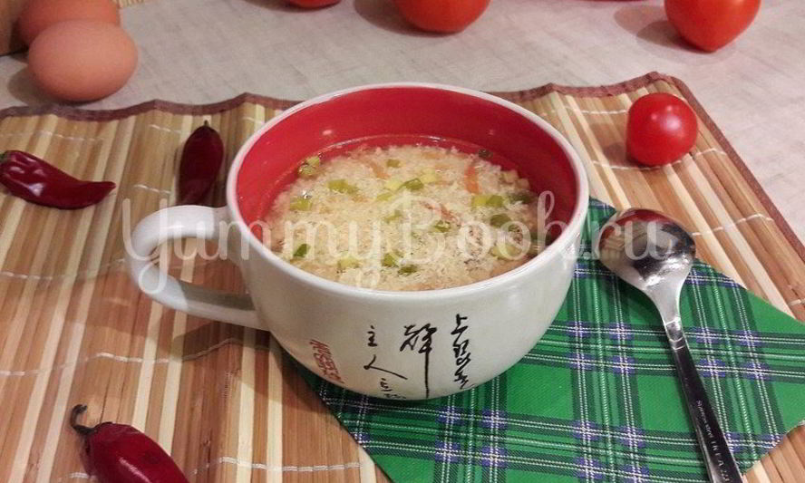 Рецепт бульона с яичной паутинкой, томатами и зеленым луком