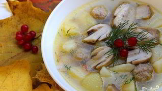 Суп из белых грибов на мясном бульоне