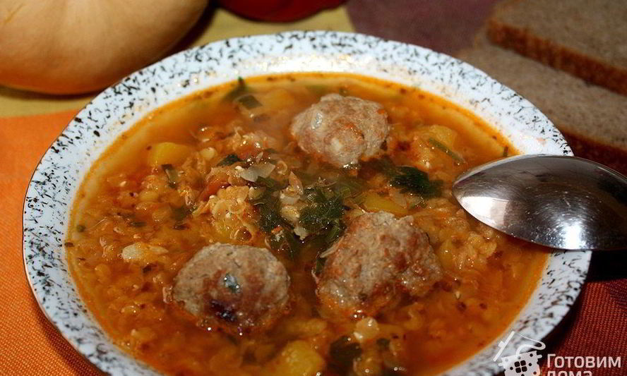 Рецепт чечевичного супа с тыквой и фрикадельками