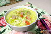 Кабачковый суп с ветчиной и плавленным сыром
