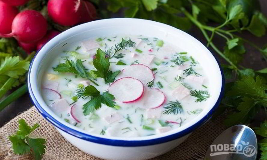 Рецепт окрошки классической с колбасой на кефире