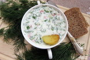 Окрошка на кефире и минеральной воде