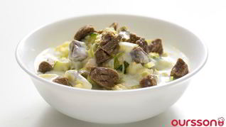 Окрошка на кефире с говядиной