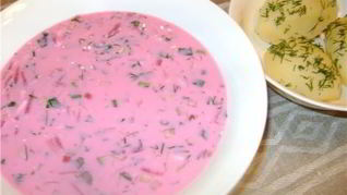 Окрошка на кефире со свеклой