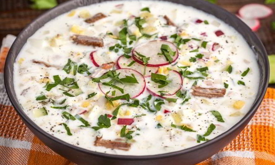 Рецепт окрошки с говядиной и таном