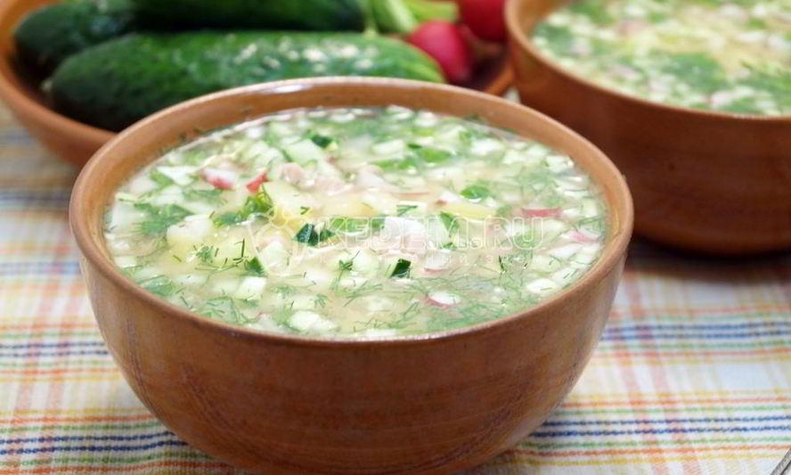 Рецепт окрошки с колбасой