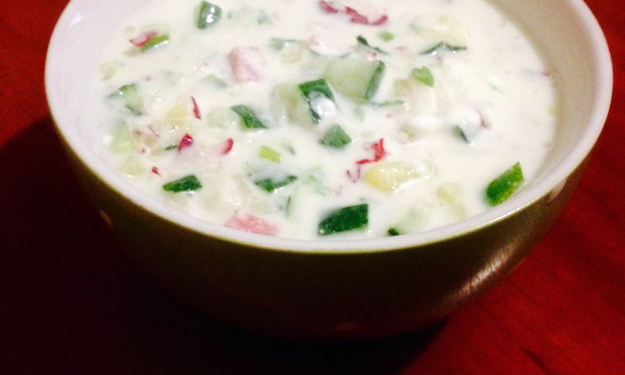 Рецепт окрошки с салями на кефире и газированной воде