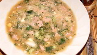 Окрошка с вареной колбасой на квасе