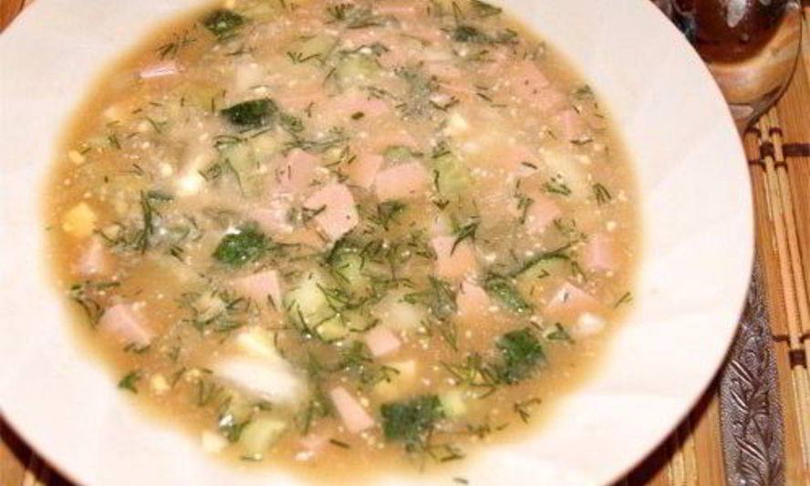 Рецепт окрошки с вареной колбасой на квасе