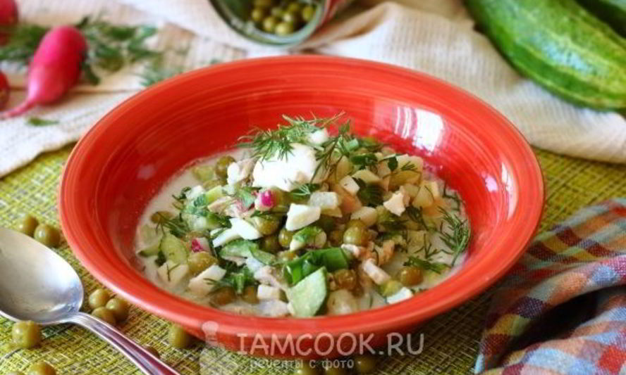 Рецепт окрошки с зеленым горошком