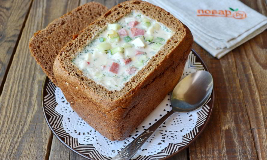Рецепт окрошки в хлебе