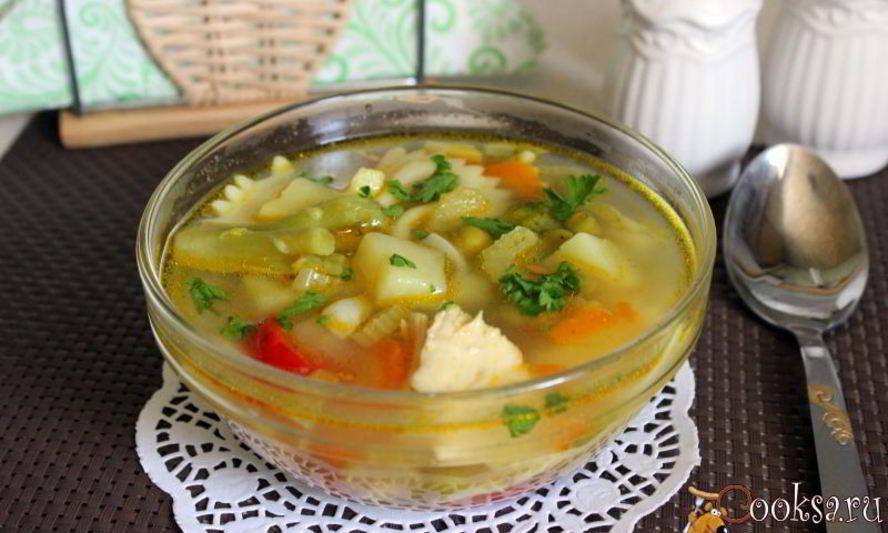 Рецепт куриного супа с овощами и фарфалле