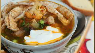 Овощной суп с белково-кунжутным омлетом