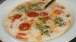 Суп из форели с плавленным сыром и овощами