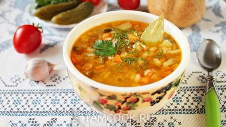постный рассольник с перловкой