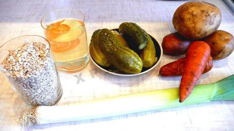 рассольник ленинградский с мясом перловкой и огурцами