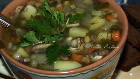 рассольник с грибами и перловой крупой