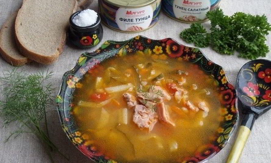 Рецепт рассольника с тунцом