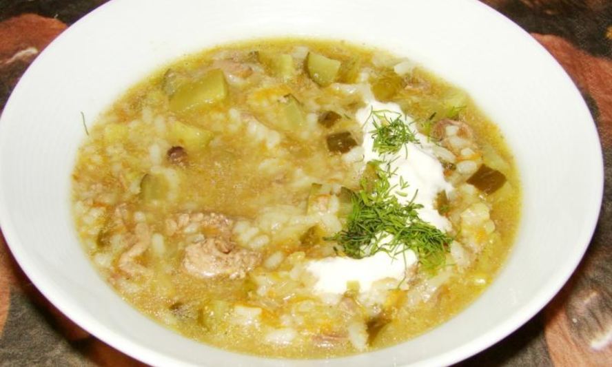 Рецепт супа рассольник с рисом солеными огурцами и курицей