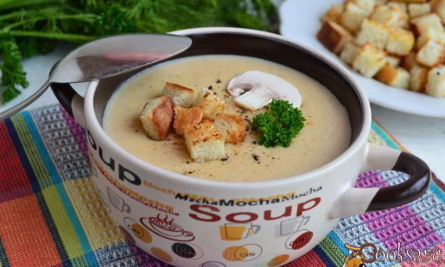 Рецепт сливочного супа-пюре с сыром с грибами