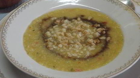 суп-пюре из кабачка и жареной перловки