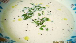 Суп-пюре с лососем и креветками