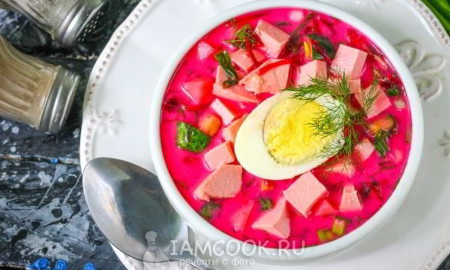 Рецепт холодного свекольника с колбасой