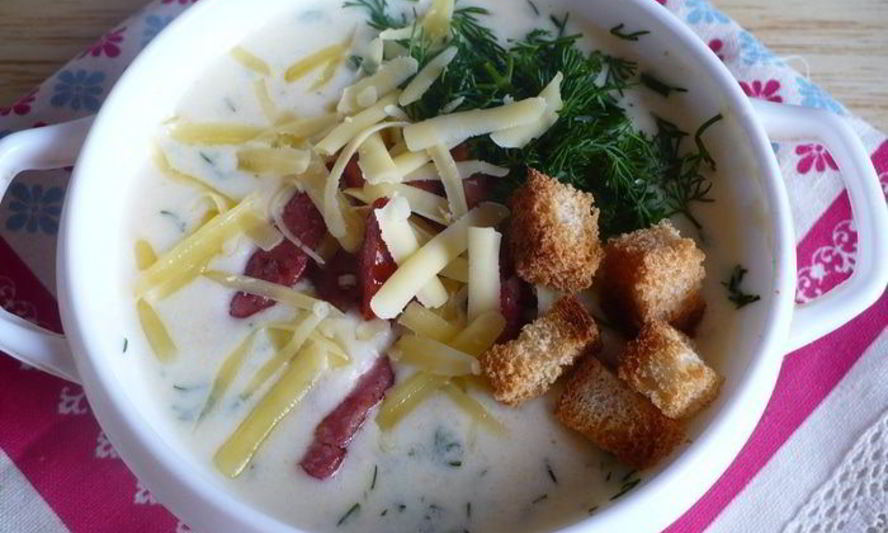 Рецепт сырно-овощного суп с копченостями