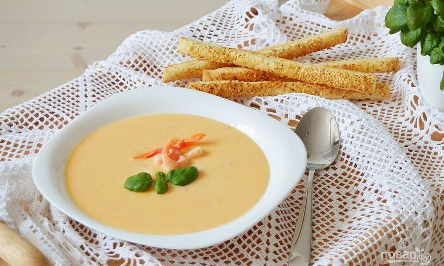 Рецепт сырного крема-супа с креветками