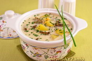 Сырный суп с белыми грибами