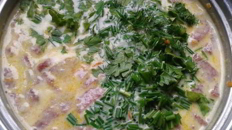 сырный суп с колбасой