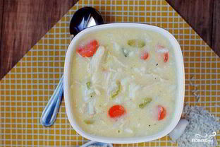 Сырный суп с курицей и рисом