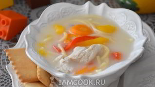 Сырный суп с курицей и вермишелью