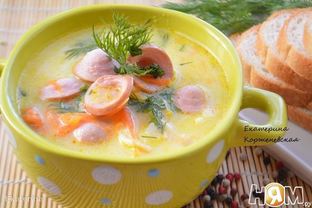 Сырный суп с сосисками
