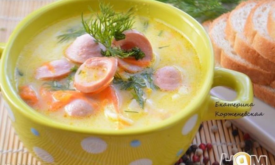 Рецепт сырного супа с сосисками