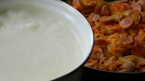 сырный суп с сосисками