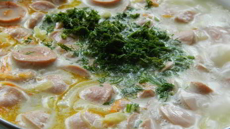 сырный суп с сосисками