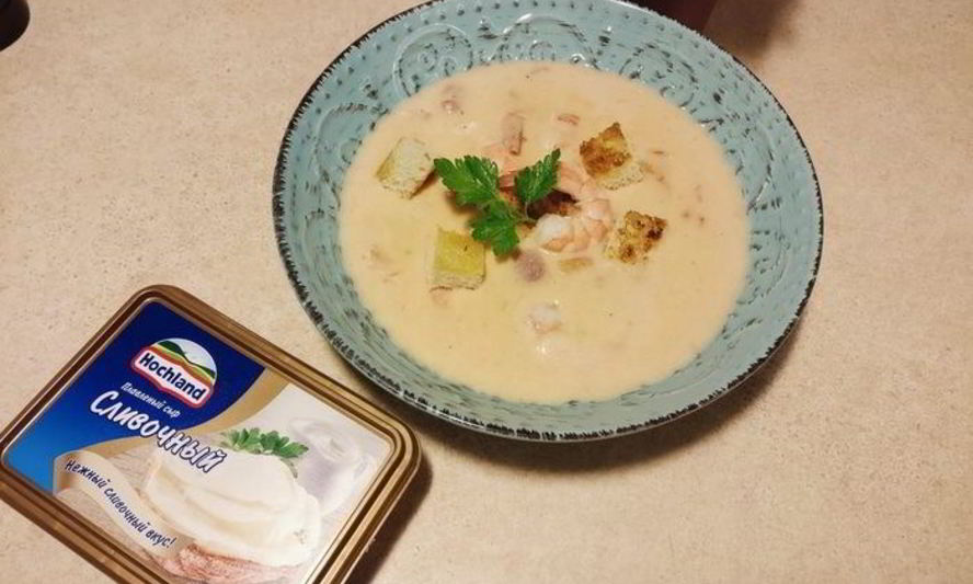 Рецепт сырного супа с томатами и креветками