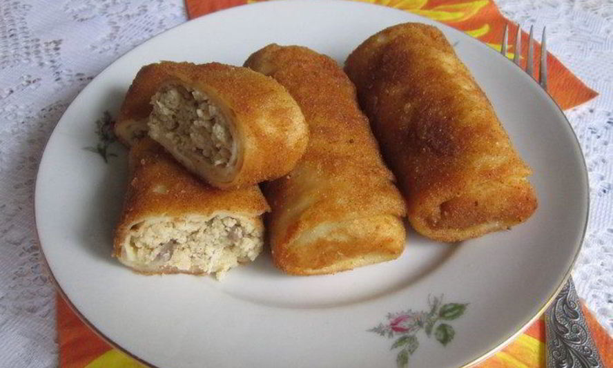 Рецепт блинчиков с курицей и грибами