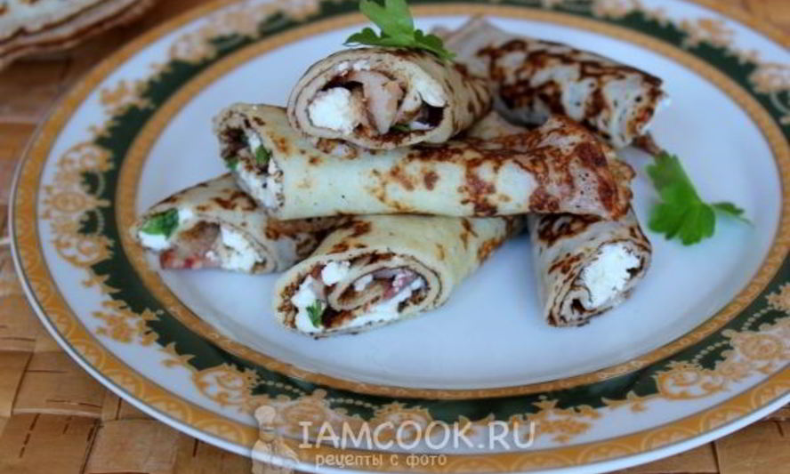 Рецепт блинов с беконом и брынзой