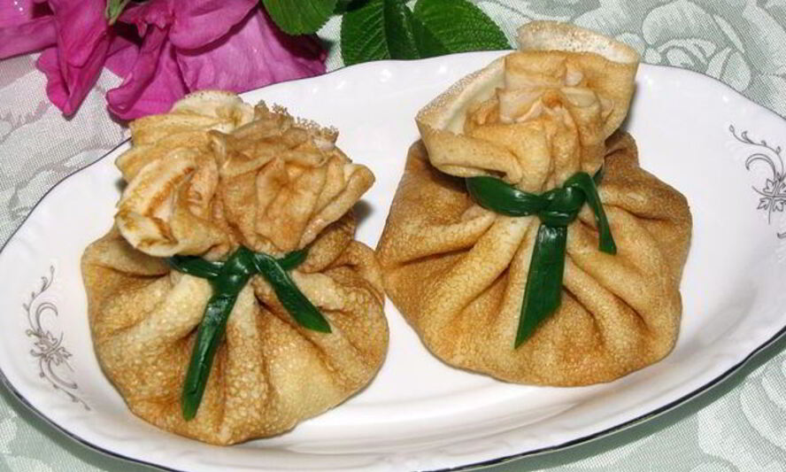 Рецепт фаршированных блинчиков мешочки с тремя видами начинки